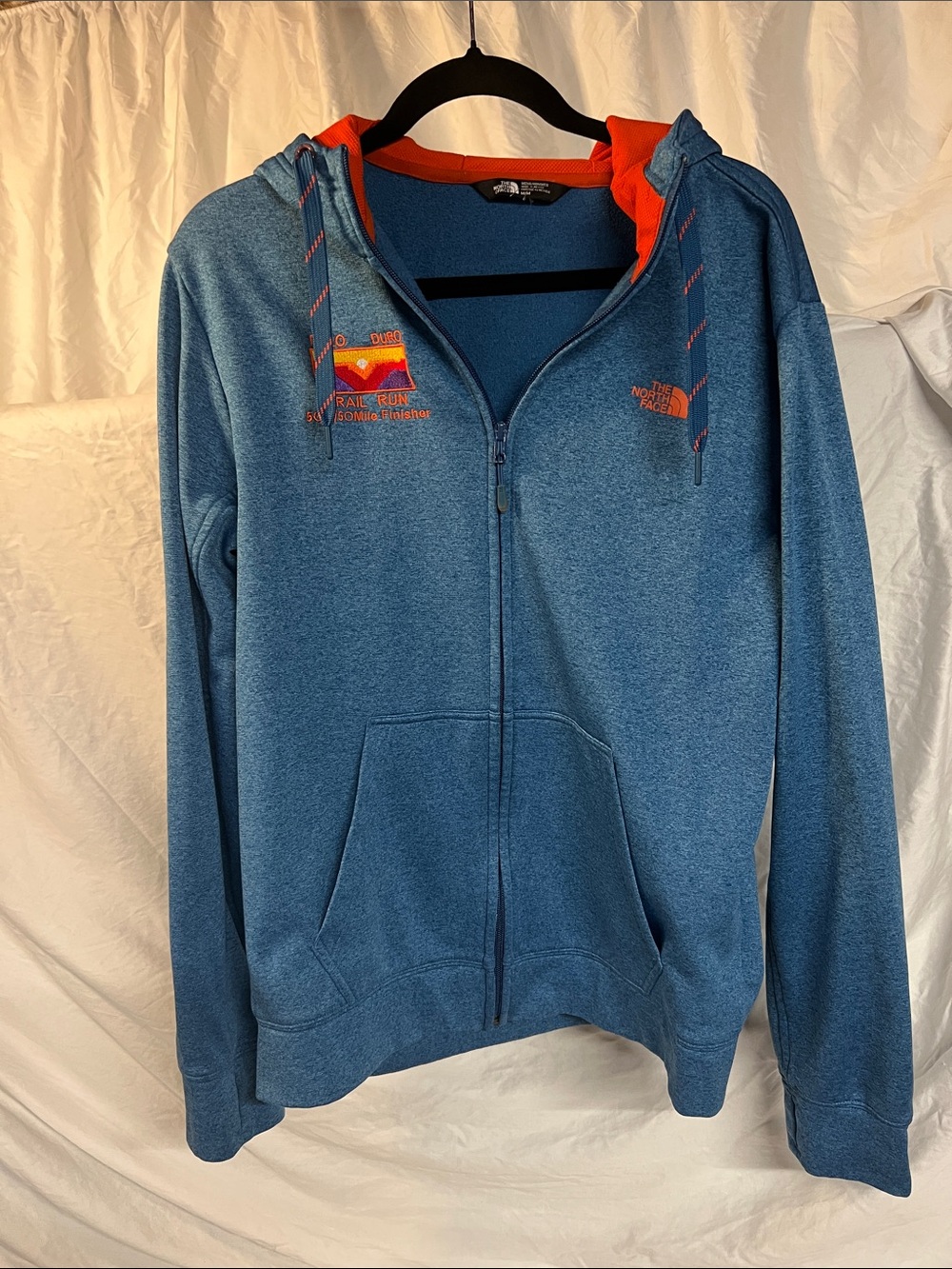 The North Face Heathered Blue Full-Zip Hoodie with Orange Lining